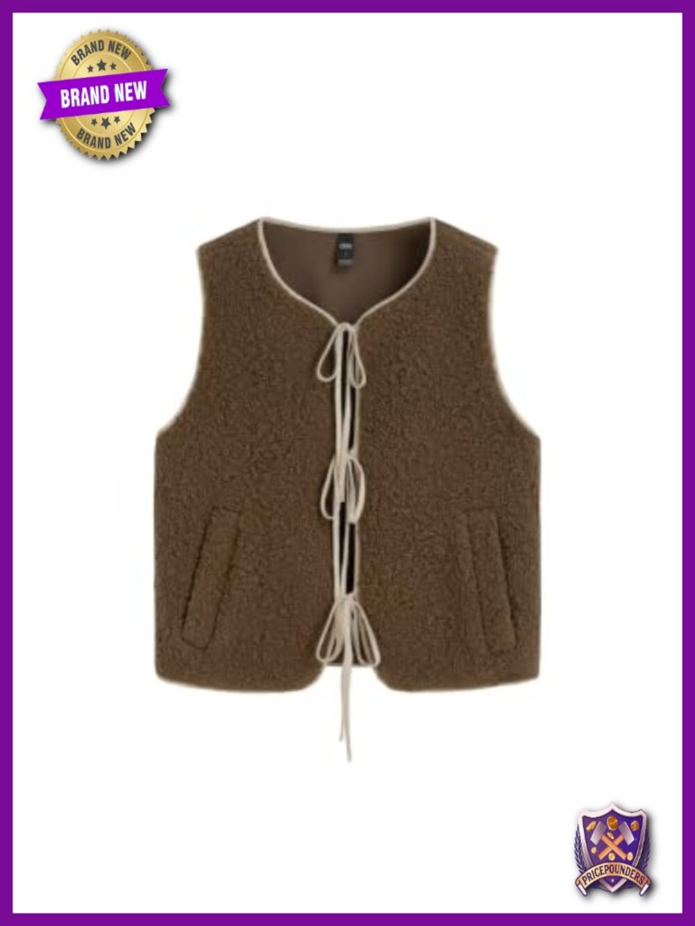 Fleece Vest Fuzzy Sleeveless Tie Front Cropped Sherpa Jacket